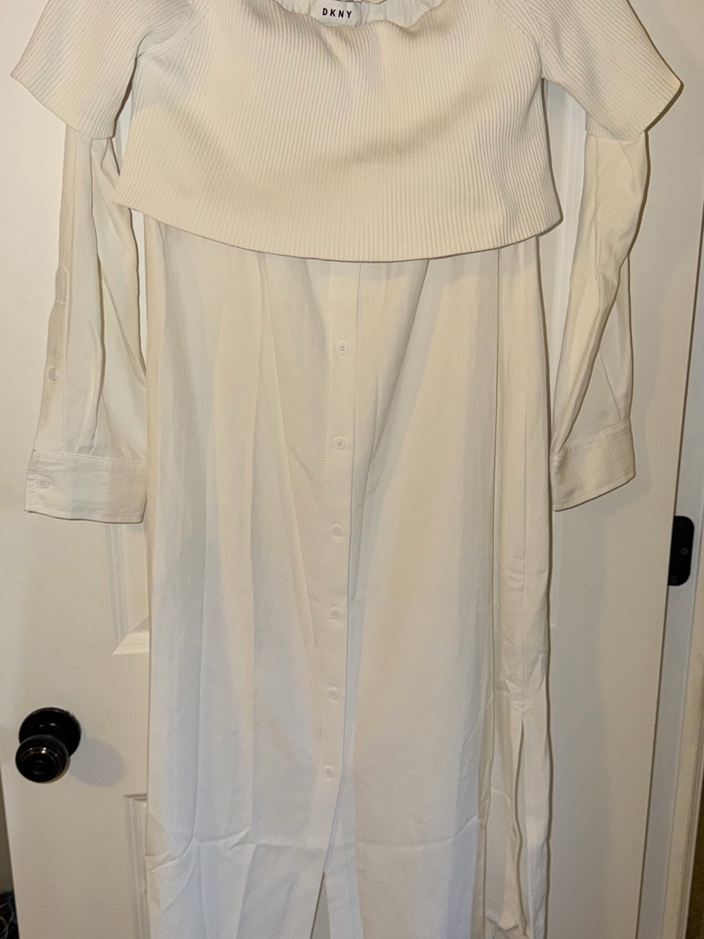 DKNY Ivory Layered Long Sleeve Shirt Dress
